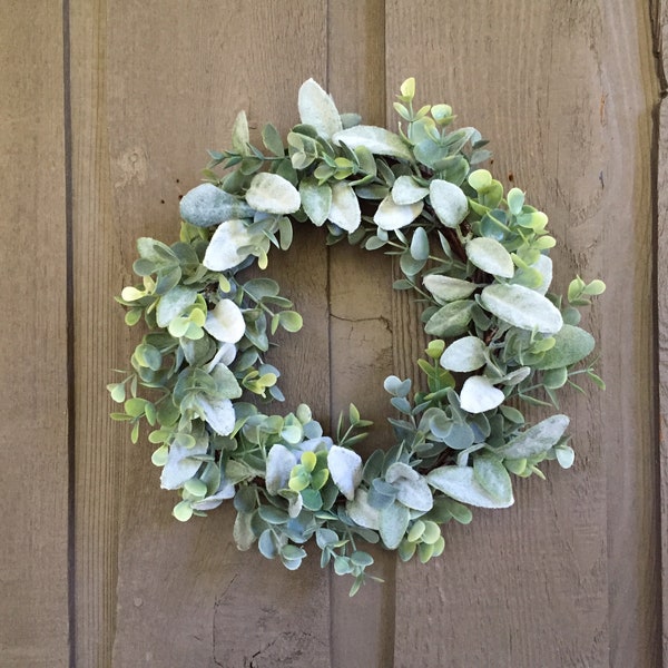 10-11" Lambs ear and eucalyptus wreath/ farmhouse wreath/ lambs ear wreath/ eucalyptus wreath/ greenery wreath/ farmhouse green decor