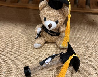 Graduation gift bear with grad hat, diploma and tassel, money/candy holder