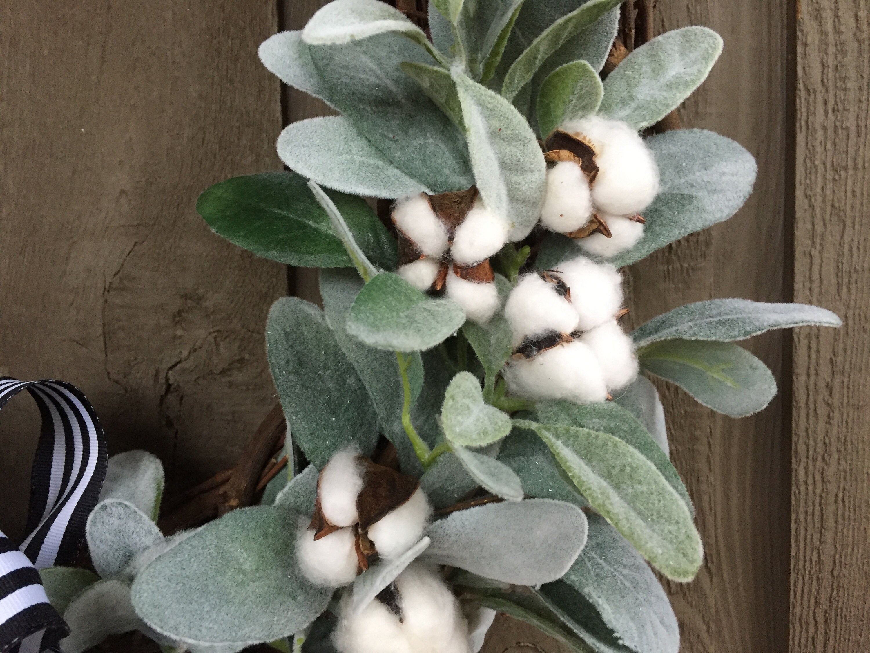Lamb's Ear and Cotton Bolls Wreath/ Farmhouse Wreath/ Lamb's Ear Wreath ...