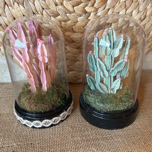 Cloche with paper succulents, paper succulents in a cloche, modern faux paper succulents, shelf decor, unique paper succulents in cloche