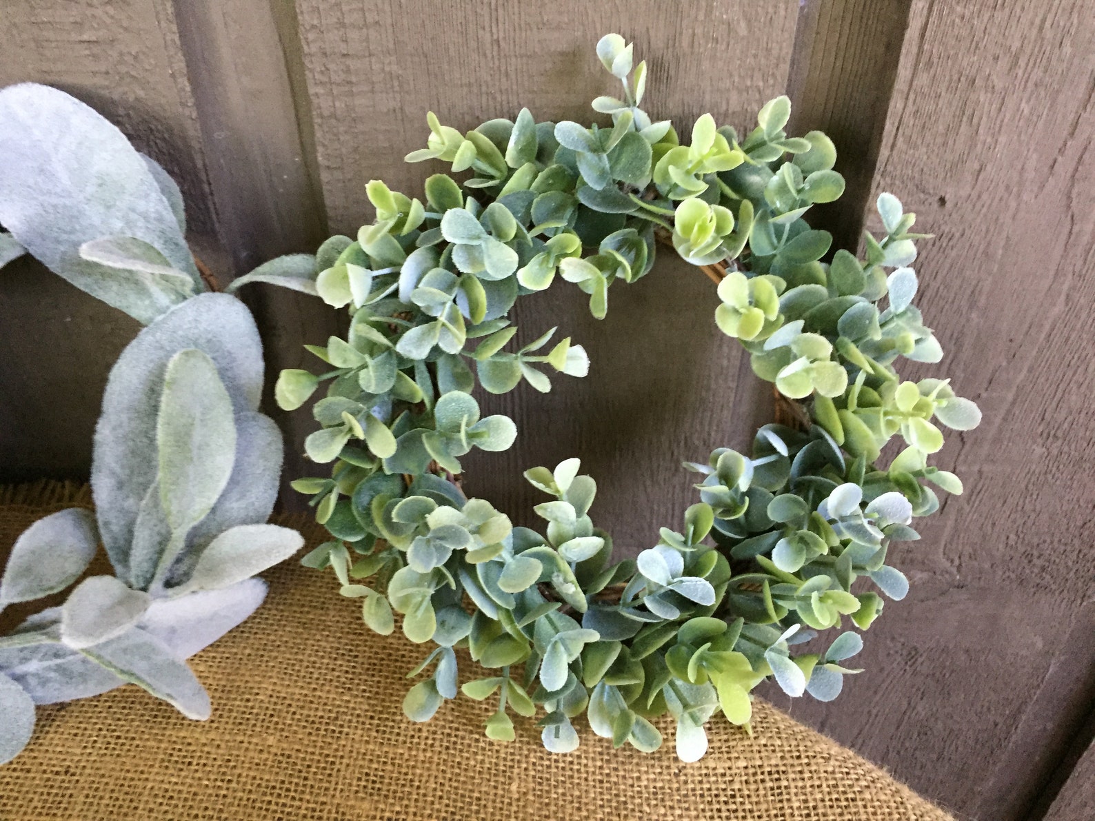 Small Farmhouse Lambs Ear Wreath or Eucalyptus Wreath or Lambs Ear and ...