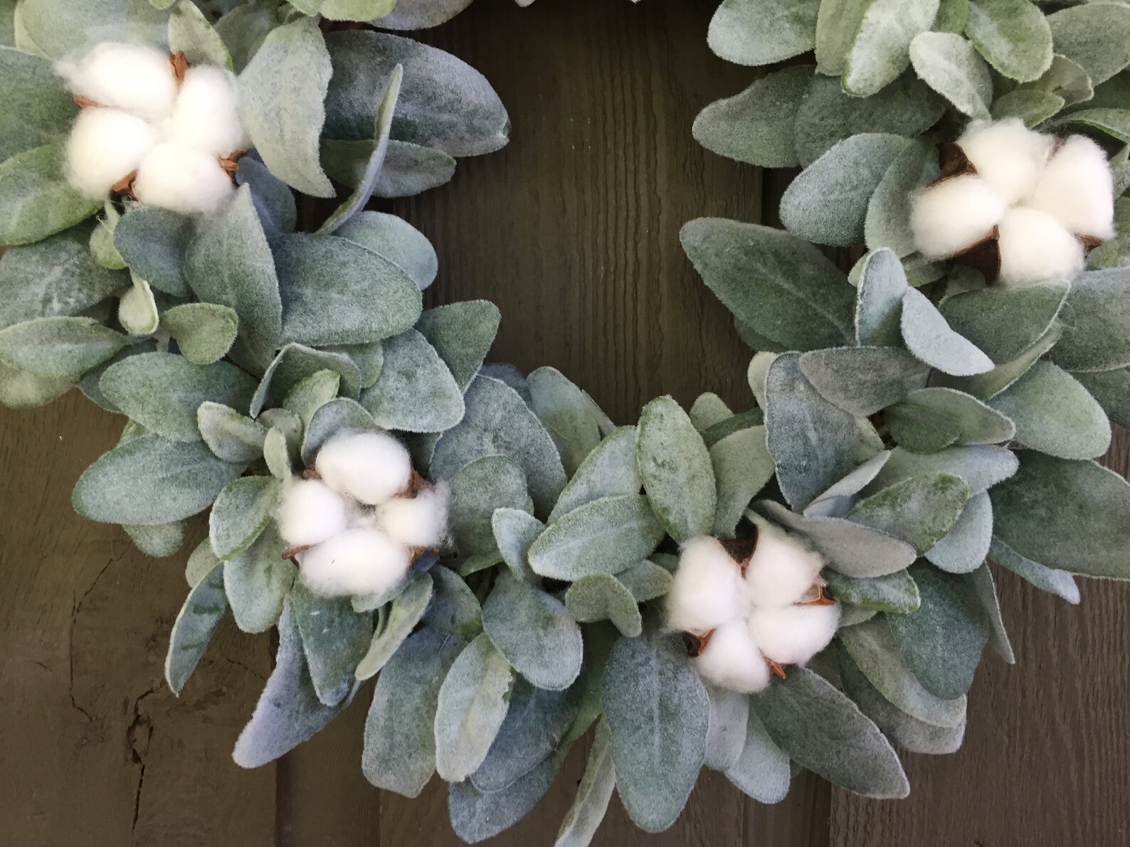 15” Lambs Ear and Cotton Bolls Farmhouse Wreath/ Farmhouse Wreath ...