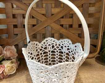 Lace flower girl basket crocheted wedding accessory bridesmaid