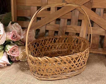 Small Wicker flower girl basket natural rustic wedding accessory gift container