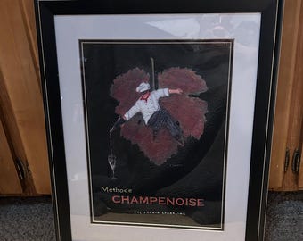 Champagne poster style framed art Vintage 1990s Italian Chef Wine Poster, Sommelier Gift