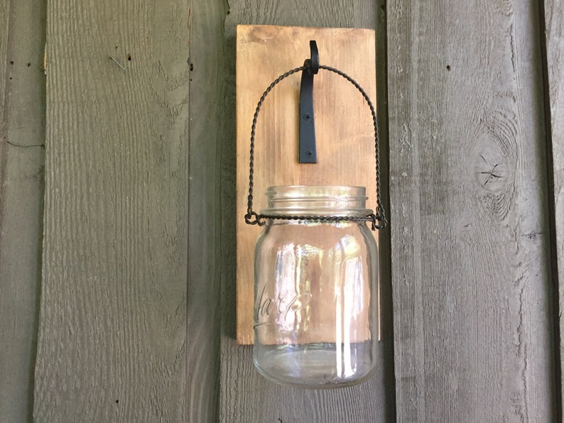 Hanging mason jar/ rustic home decor/ wood hanger for jar/ jar hanger/ wood with hook for hanging jar/farmhouse hanging jar holder/mason jar image 5