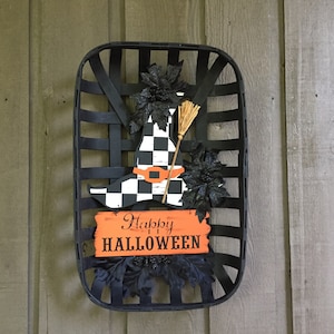 Halloween witch’s hat wreath Halloween tobacco basket wreath Halloween decor witch’s hat decor black tobacco basket with witch’s hat