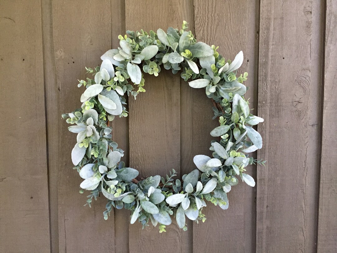18" Lambs Ear and Eucalyptus Farmhouse Wreath Front Door Decor - Etsy