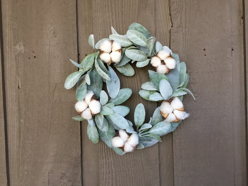1011 Lambs ear and cotton bolls wreath fits small Etsy