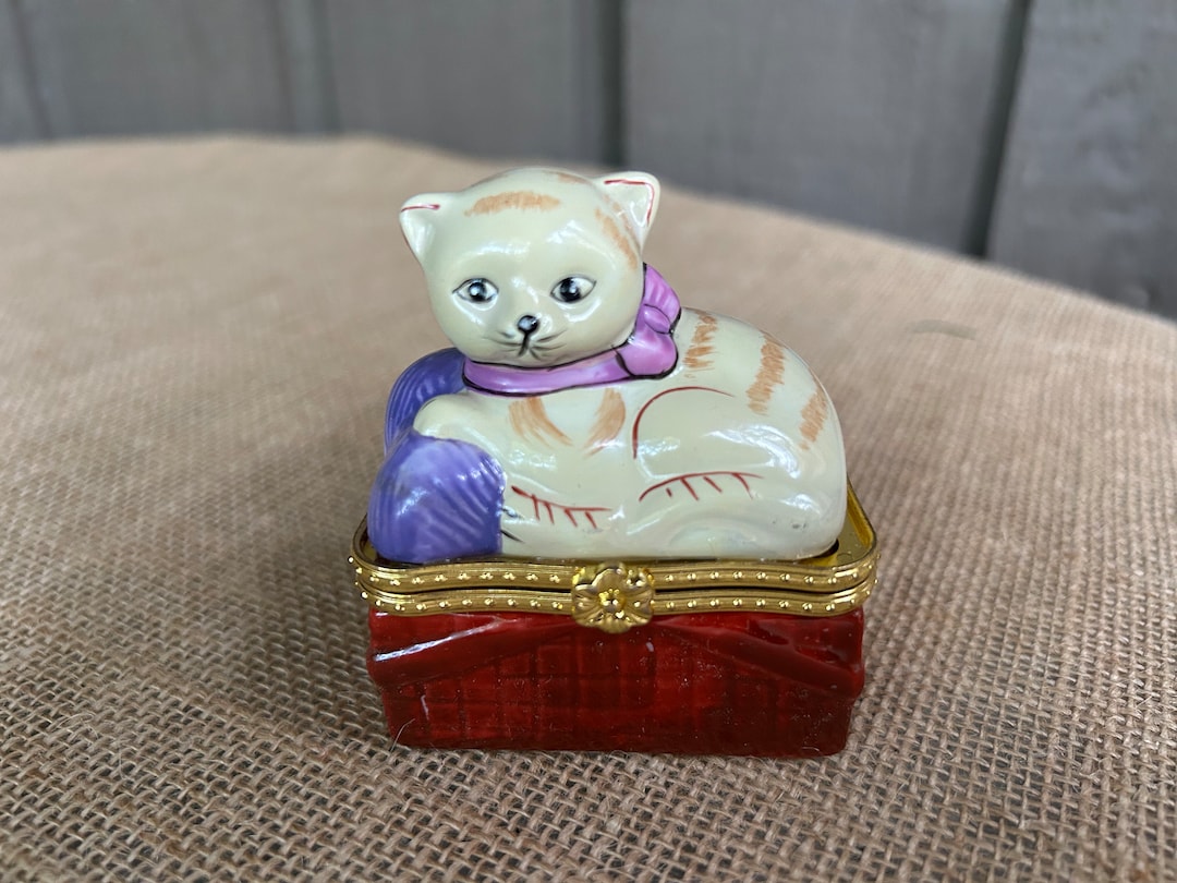 Vintage Ceramic Cat Trinket Box/ Kitten Box/ Trinket Box/ Cat Etsy
