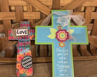 Christian Gift Scripture Wall Art Joshua 1:9 Art Faith Hope Love Cross Religious Nursery Art Housewarming Gift