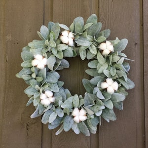 15” Lambs Ear and Cotton Bolls Farmhouse Wreath/ Farmhouse Wreath ...