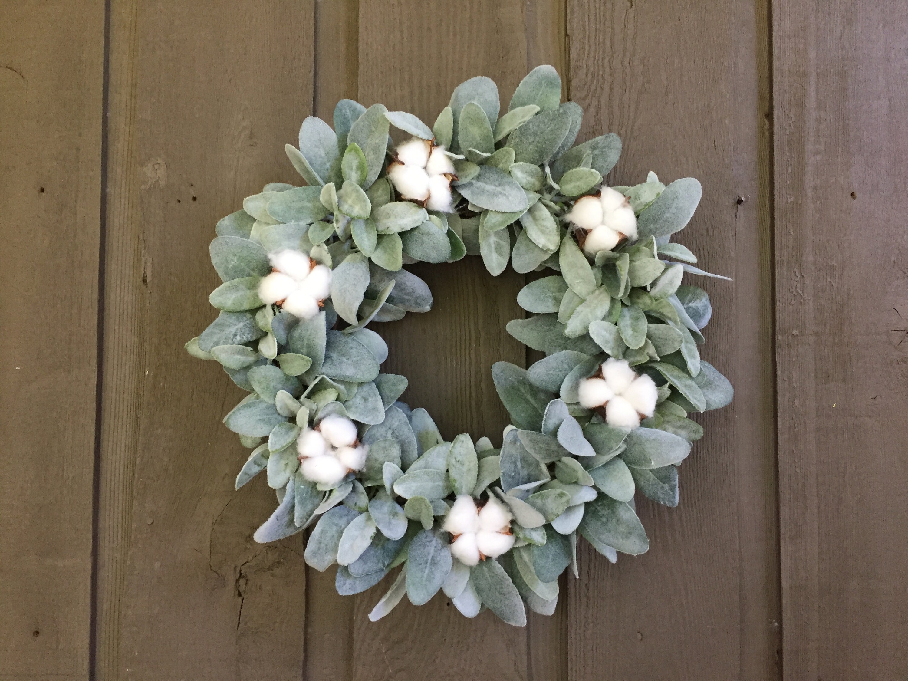 15 Lambs Ear and Cotton Bolls Farmhouse Wreath/ Farmhouse Etsy UK