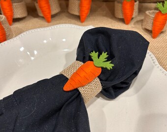 Carrot napkin rings with burlap rustic Easter tablescaping