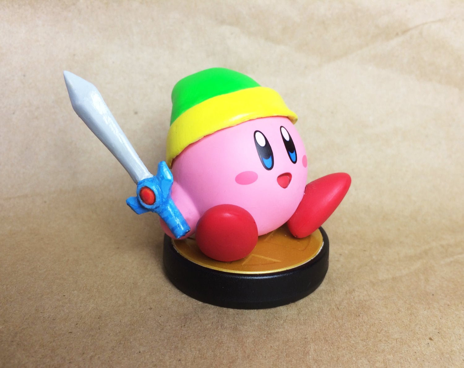 Kirby Custom Amiibo with Sword and Green Hat Nintendo Wii U