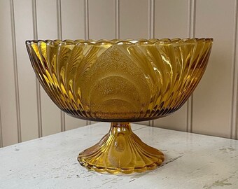 Brockway Glass Amber Nouveau pedestal bowl