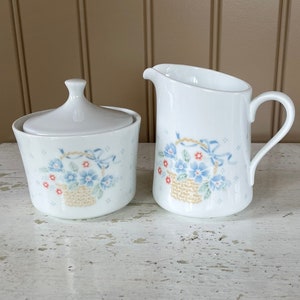 Corning Country Cornflower creamer and covered sugar bowl