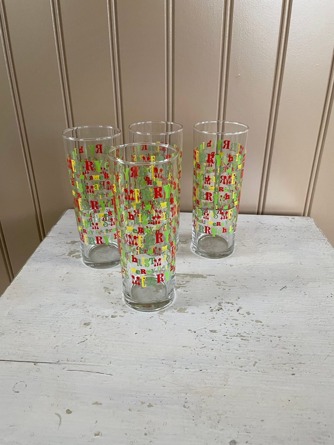 Merry Christmas Tall Skinny Glasses Highball Glasses Etsy