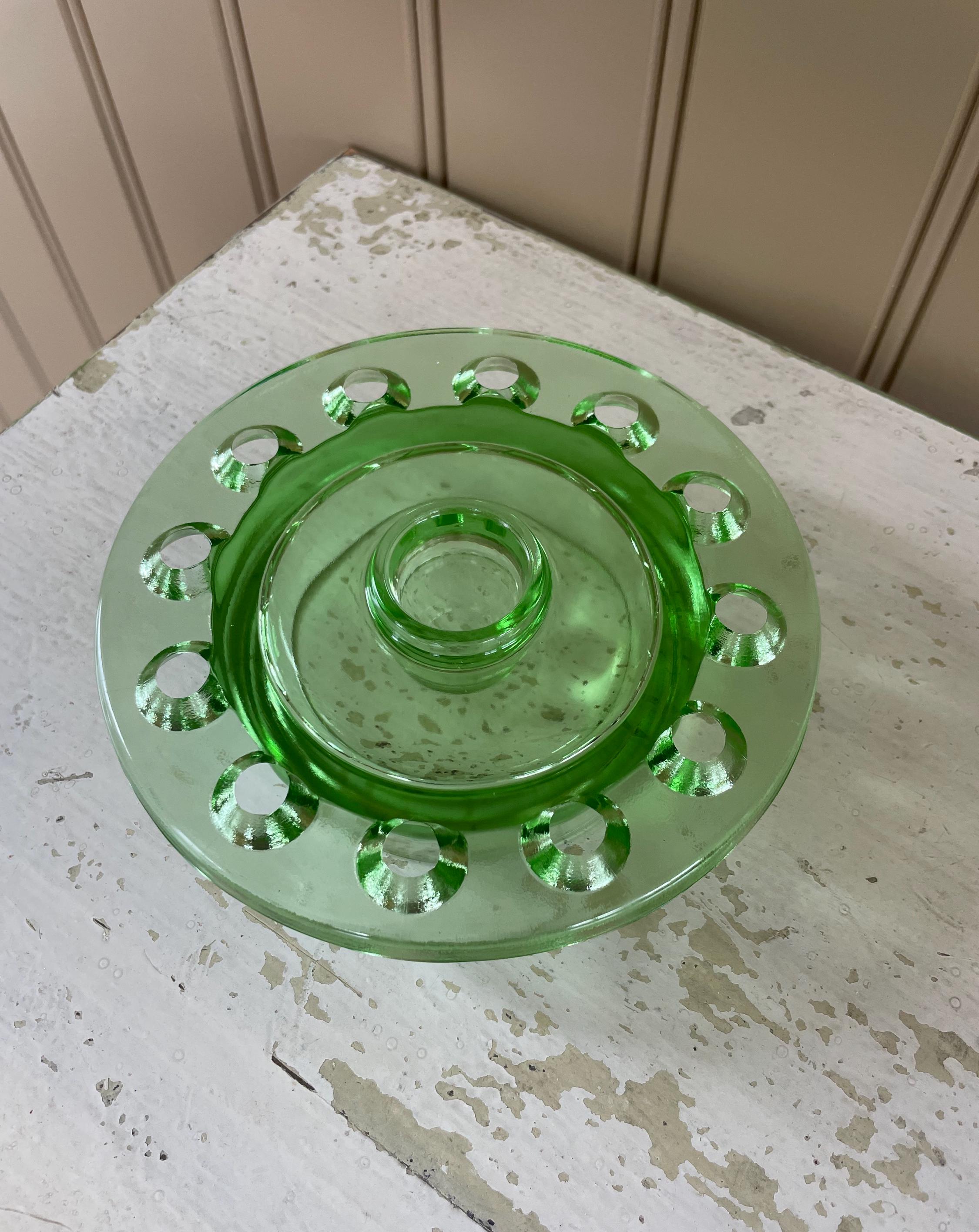 ヴィンテージ チェコアールデコ調 Josef Inwald Glassworks Joseph Inwald Flower Frog Candle Holder 1930's Art Deco Green