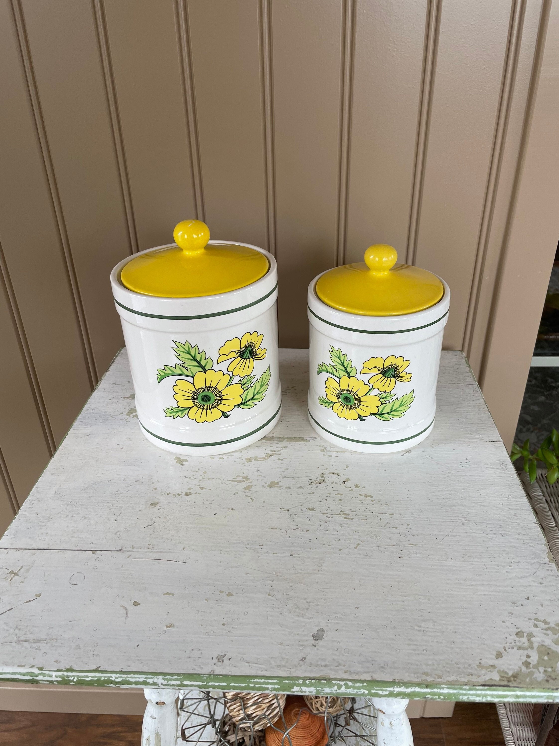 Vintage Shabby Sugar and Flour Container Canister Set Made in Japan 