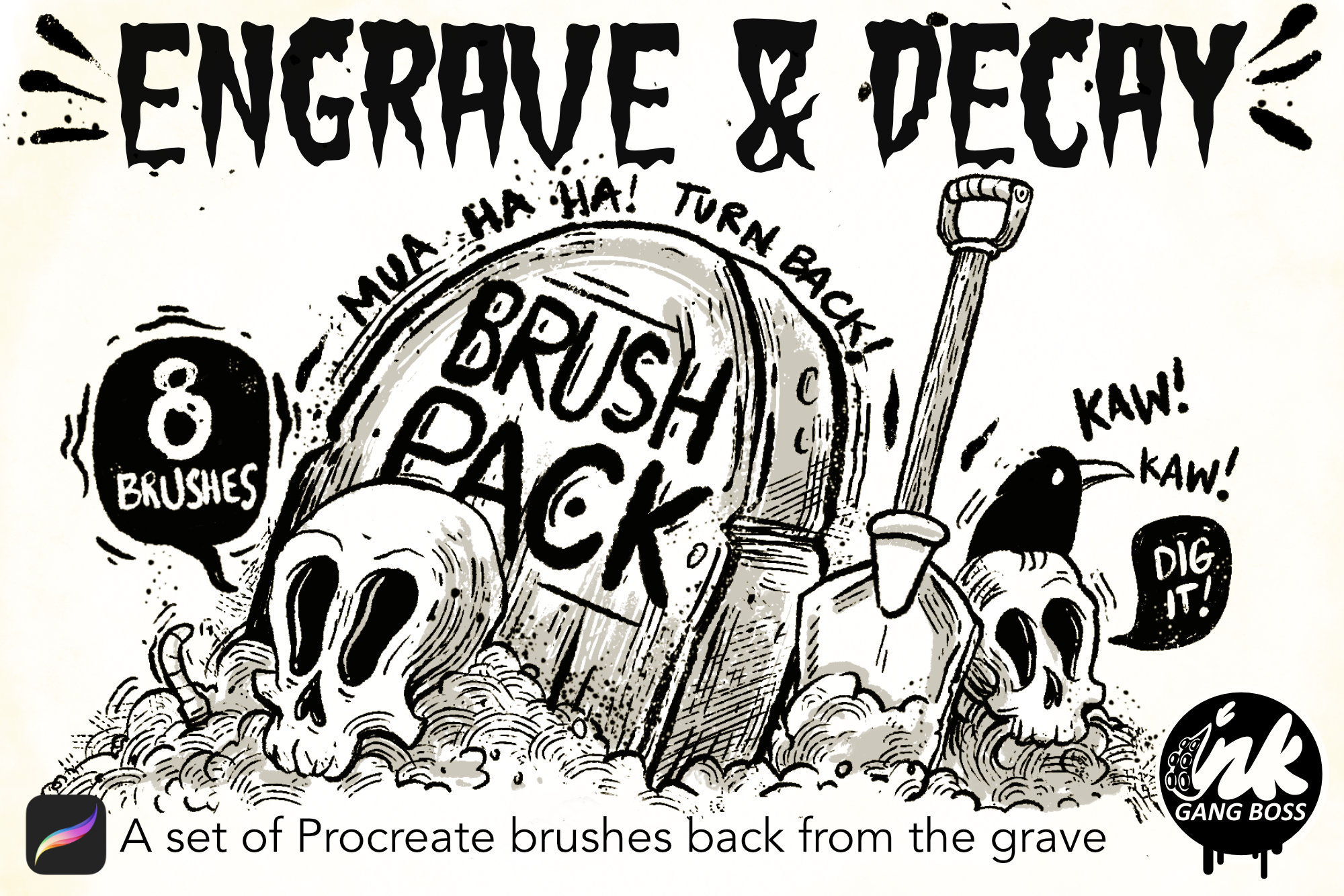 Procreate Vintage Engraving & Decay Brushes – Distressed Ink, Paint, and Etching Set