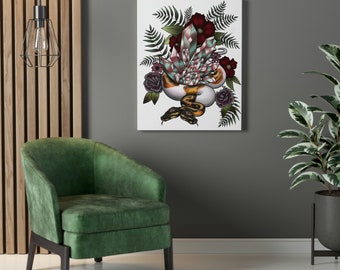 Snake & Crystals Stretched Canvas Print: Bohemian Wall Art