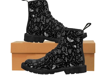 Dark Forest Witch Pattern Print Women's Canvas Boots