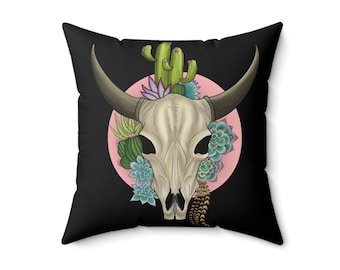 Bull Skull Succulent Pillow: Goth Home Decor