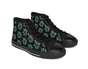 Blue Neo Traditional Peony Design Floral Print Men's Classic Sneakers