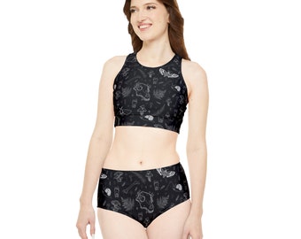 Dark Forest Witch Print Pattern Sporty Bikini Set