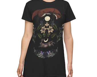 Fox and Hare Floral Nature Chase All Over Print T-Shirt Dress