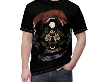 Fox and Hare Floral Nature Chase Unisex AOP Cut & Sew Tee