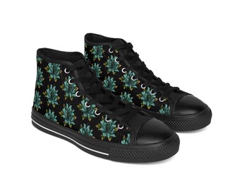 Blue Peony Floral Print High-Top Canvas Sneakers
