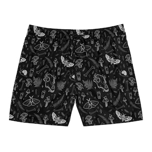 Dark Forest Witch Pattern Print Men's Mid-Length Swim Shorts