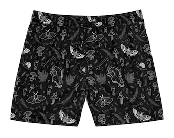 Dark Forest Witch Pattern Print Men's Mid-Length Swim Shorts