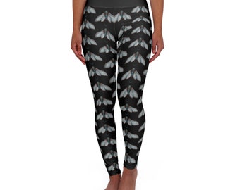 Black & Blue Cicada Design High Waisted Yoga Leggings