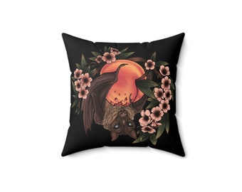 Fruit Bat Eating Peaches Design Spun Polyester Square Pillow
