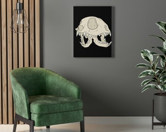 Dicephalic Cat Skull Stretched Canvas Creepy Cute Wall Art Decor Vulture Culture Two Headed Feline
