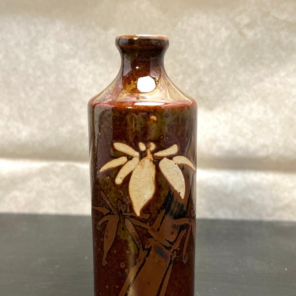 Vintage Ceramic Floral Vase; Hand Thrown Ceramic Vase, Bottle