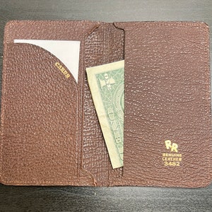 Cartera pequeña vintage de piel auténtica texturizada marrón; cartera fina de piel marrón plegable