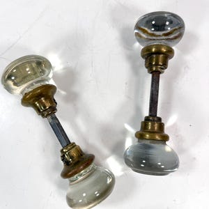 Pair of Antique Glass Door Knobs with Brass Hardware, Your Choice, Pre-owned