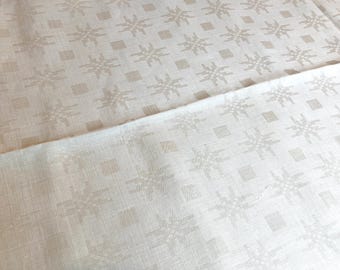 Antique White on White Linen Set, Star Snowflake Damask Table Linens, Monogram ACSK, 30x30 98x62 Preowned READ DESC