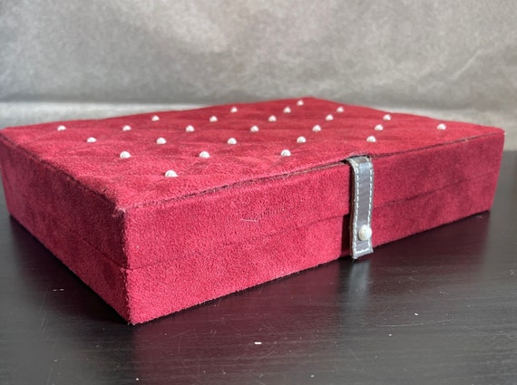 Vintage Red and Tan Two-Layer Velvet Jewelry Box … - image 1