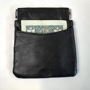 Cartera pequeña vintage de cuero negro para billetes y monedas; Monedero de cuero negro