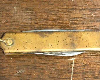 Vintage Brass Pocket Knife with Blade and Pipe Blade