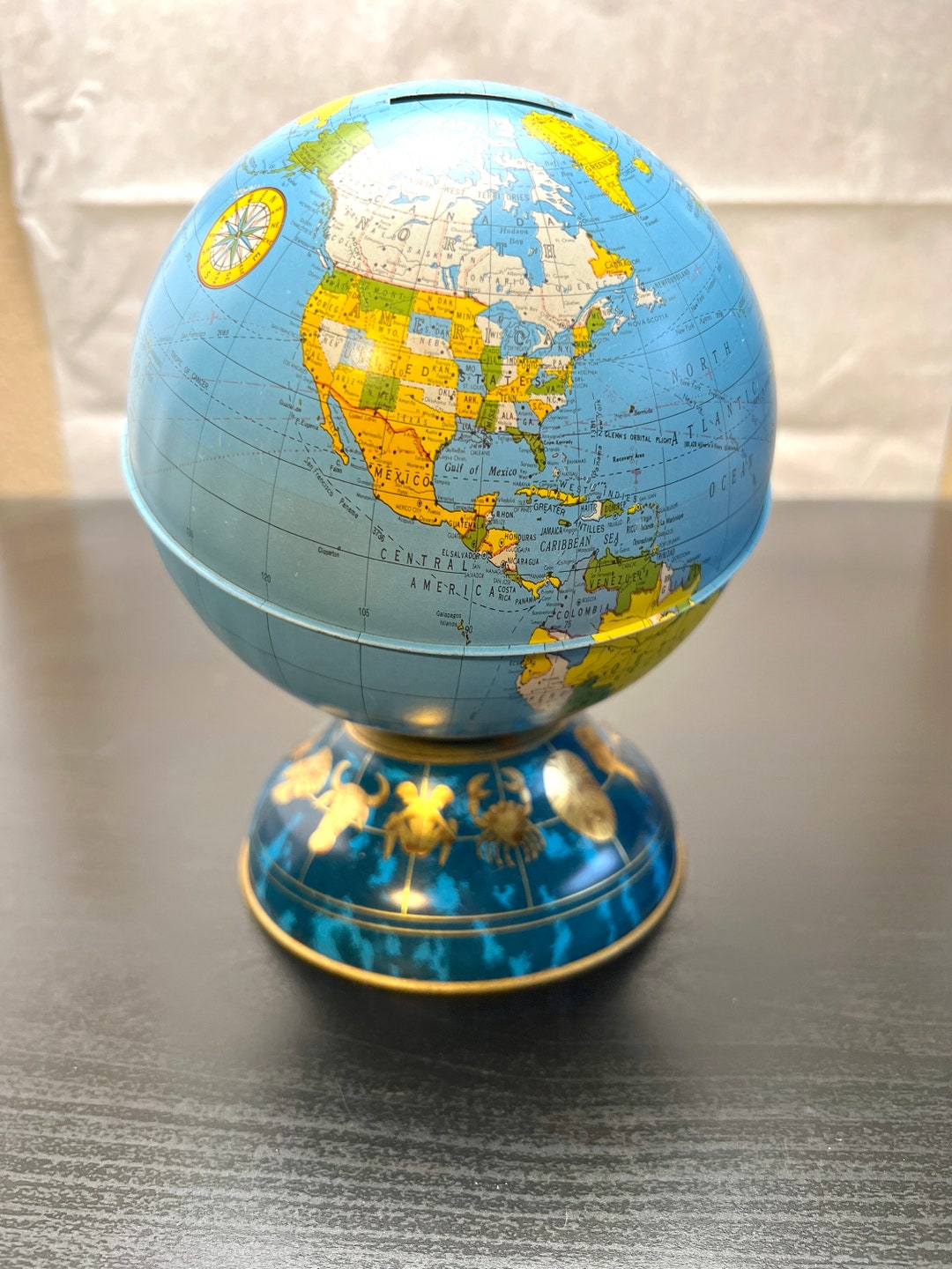 1960s Metal Zodiac Ohio Art Globe Bank Pressed Tin Globe Etsy