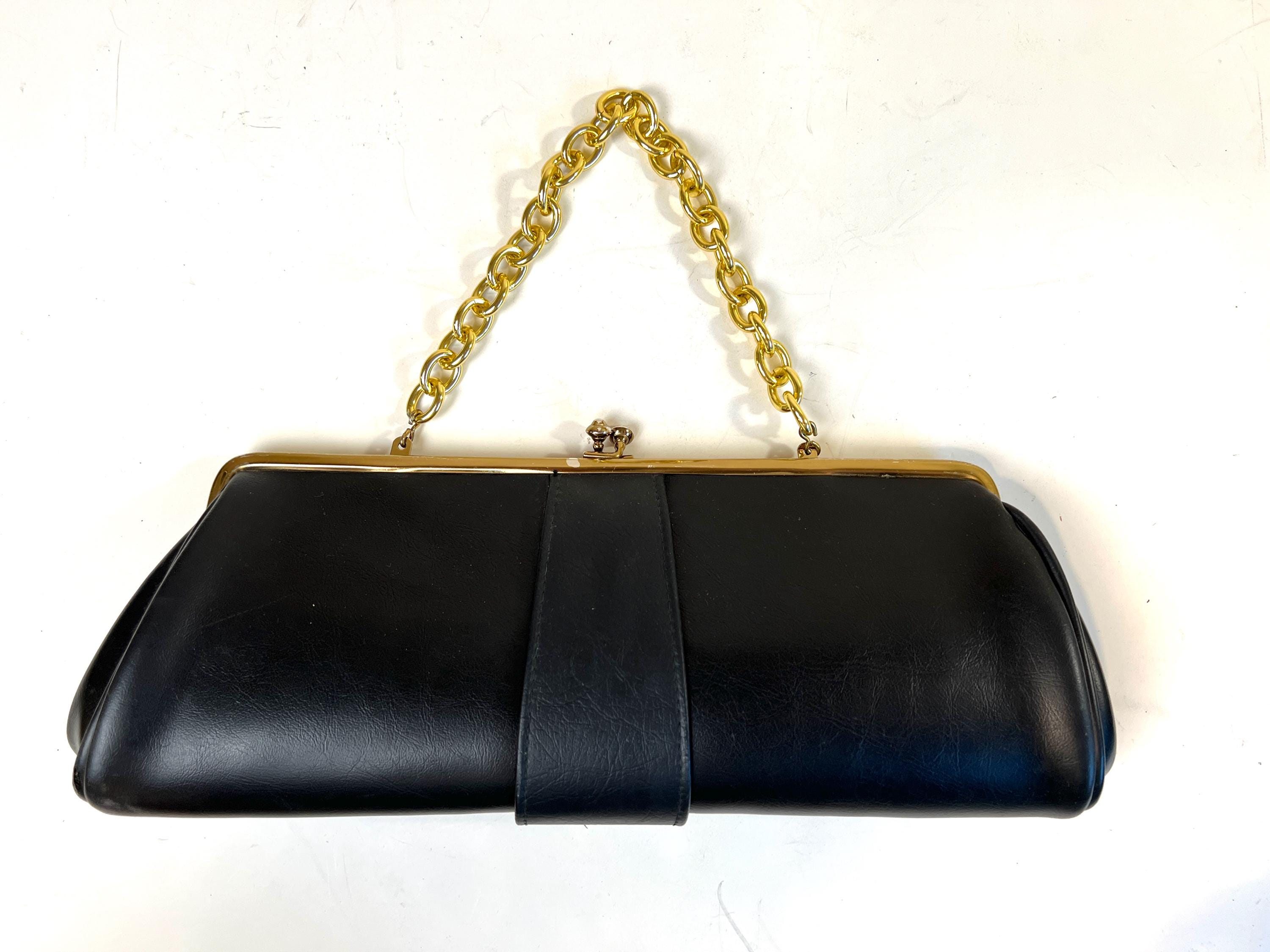 Black Quilted Leather Bag With Gold Chain - Etsy display picture 3