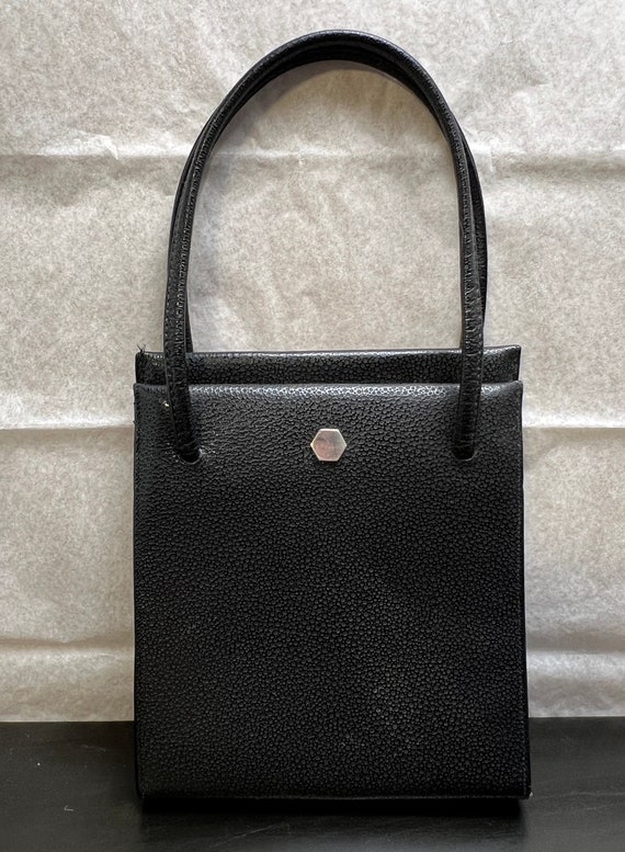 Vintage Black Pebbled Leather 1950s Top Handle Pur