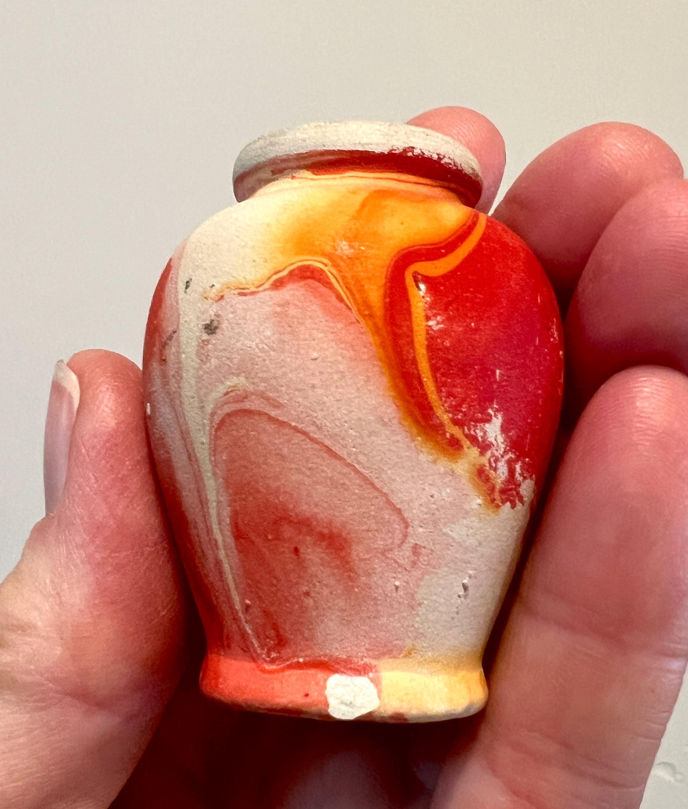 Vintage Nemadji Pottery Vases: Red Orange Swirl Pair - Etsy display picture 1