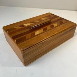 Vintage Handmade Wood Inlay Box, Wood Box Inlay Jewelry Box